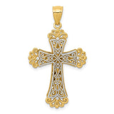14k-two-tone-polished-2-level-fleur-de-lis-cross-pendant-SolomonJeweler-Wichita-KS-CustomJewelry