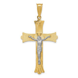 14k-two-tone-polished-satin-d-c-crucifix-cross-pendant-SolomonJeweler-Wichita-KS-CustomJewelry