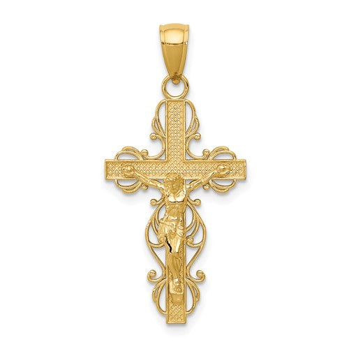 14k-polished-crucifix-w-lace-trim-pendant-SolomonJeweler-Wichita-KS-CustomJewelry