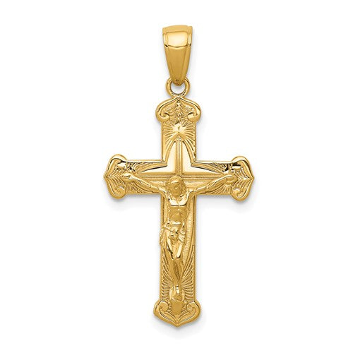 14k-gold-polished-textured-crucifix-pendant-SolomonJeweler-Wichita-KS-CustomJewelry