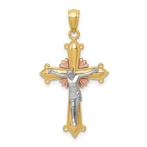 14k-tri-color-polished-crucifix-pendant-SolomonJeweler-Wichita-KS-CustomJewelry