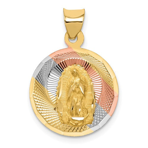14k-w-rhodium-polished-d-c-lady-of-guadalupe-circle-pendant-SolomonJeweler-Wichita-KS-CustomJewelry