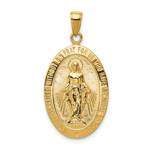 14k-gold-satin-and-polished-finish-miraculous-medal-pendant-SolomonJeweler-Wichita-KS-CustomJewelry