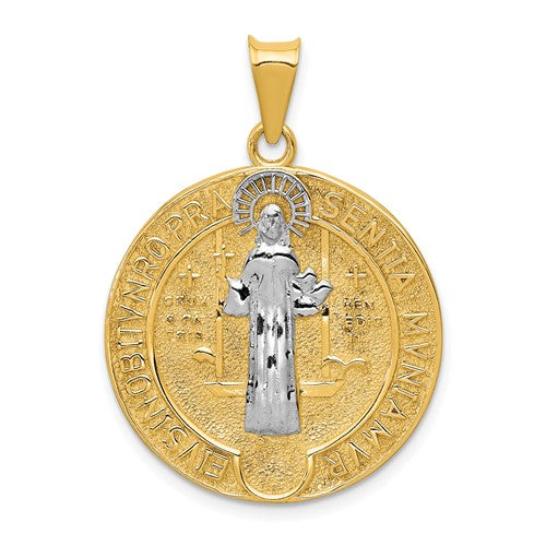 14k-with-rhodium-circle-st-benedict-medal-pendant-SolomonJeweler-Wichita-KS-CustomJewelry