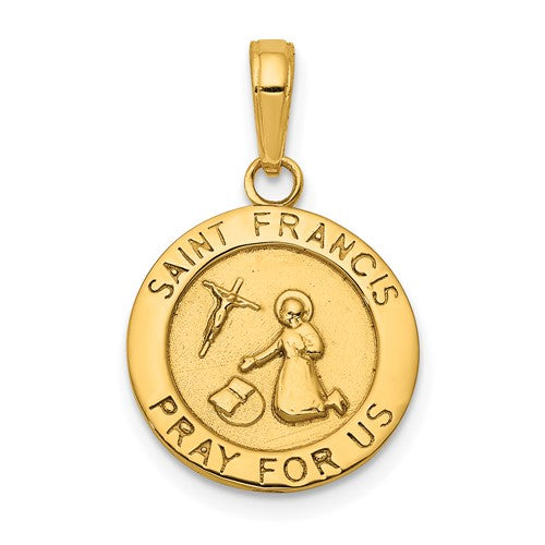 14k-gold-satin-and-polished-saint-francis-medal-pendant-SolomonJeweler-Wichita-KS-CustomJewelry