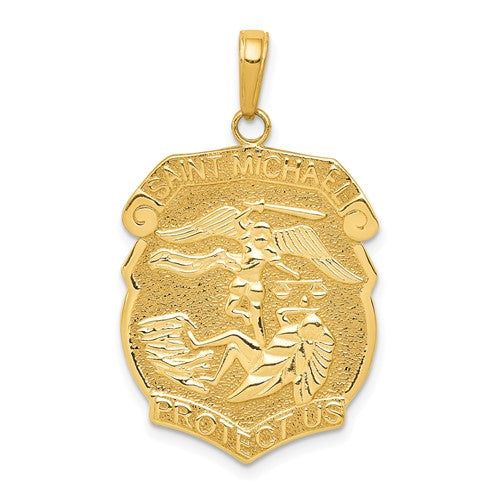 14k-gold-polished-large-saint-michael-protect-us-medal-pendant-SolomonJeweler-Wichita-KS-CustomJewelry