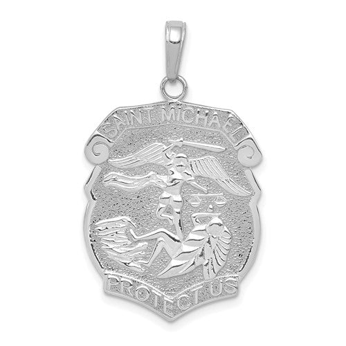 14k-white-gold-polished-large-saint-michael-protect-us-medal-pendant-SolomonJeweler-Wichita-KS-CustomJewelry