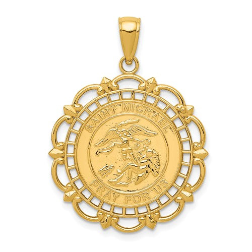 14k-gold-polished-satin-saint-michael-medal-pendant-SolomonJeweler-Wichita-KS-CustomJewelry