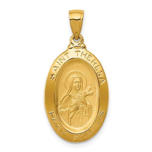 14k-saint-theresa-oval-medal-pendant-SolomonJeweler-Wichita-KS-CustomJewelry