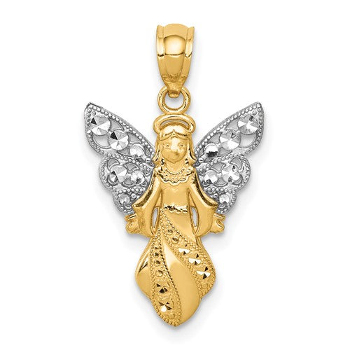 14k-w-rhodium-polished-textured-angel-pendant-SolomonJeweler-Wichita-KS-CustomJewelry