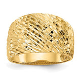 14K gold polished textured dome ring, jewelry piece with smooth and textured surface, crafted by Solomon Jewelers.