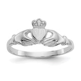 14k white gold Claddagh ring with polished and satin finish, featuring a traditional design, from Solomon Jewelers.