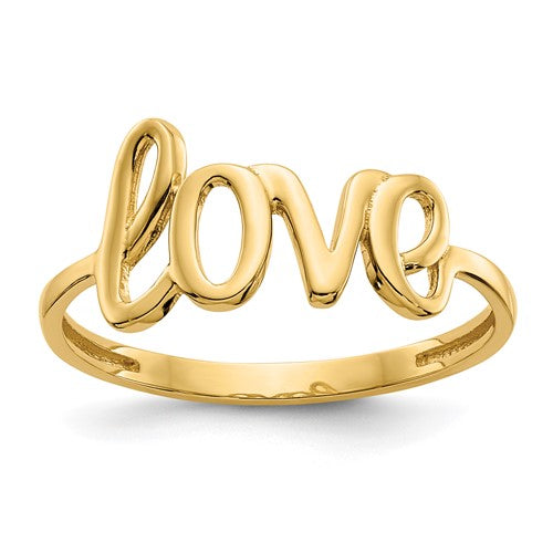 14k polished gold love ring featuring a sleek, shiny band, perfect for elegant jewelry collection and special occasions.