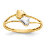 14k gold with rhodium double heart ring, elegant jewelry ring featuring two intertwined hearts, crafted by Solomon Jewelers.
