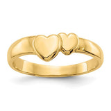14k gold polished adjoining hearts ring showcasing a romantic design, perfect for elegant jewelry collection.