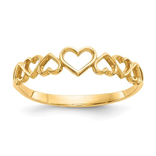14k gold Hearts Ring featuring a delicate heart design, crafted by Solomon Jewelers, perfect for elegant jewelry collection.