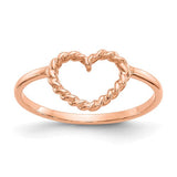 14k rose gold heart-shaped ring with polished and textured finish, elegant jewelry piece from Solomon Jewelers.
