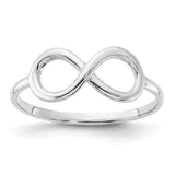 Polished 14K white gold infinity ring from Solomon Jewelers, showcasing a sleek and elegant design for jewelry enthusiasts.
