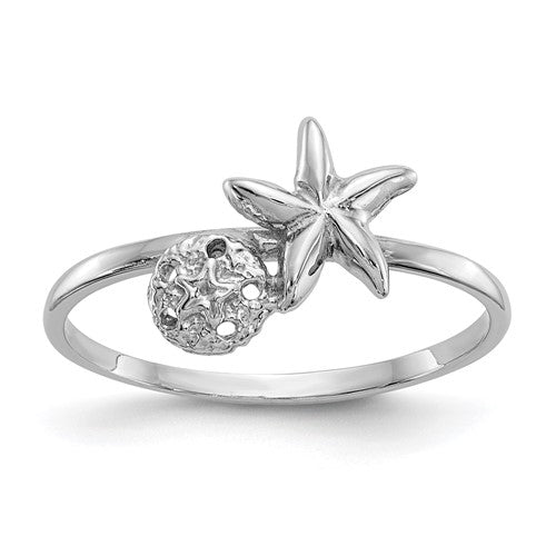 14k-white-gold-polished-starfish-sand-dollar-ring-SolomonJeweler-Wichita-KS-CustomJewelry