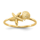 14k polished shell and starfish ring featuring ocean-inspired design, crafted by Solomon Jewelers.