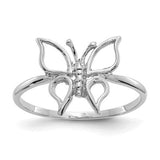 14k white gold butterfly ring with polished finish, featuring a delicate butterfly design, from Solomon Jewelers.