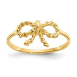 14k polished gold bow ring from Solomon Jewelers, showcasing a smooth, shiny finish and elegant design.