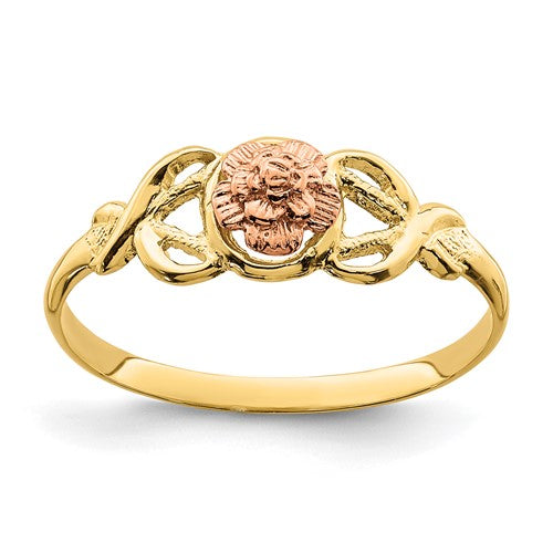 14K two-tone polished ring from Solomon Jewelers, showcasing a sleek, shiny jewelry ring with mixed gold tones.
