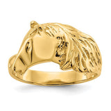 14K gold polished horse head ring, elegant jewelry piece with detailed horse head design, crafted by Solomon Jewelers.