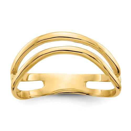 14K gold polished double wave thumb ring from Solomon Jewelers, showcasing a sleek, modern design in jewelry rings.