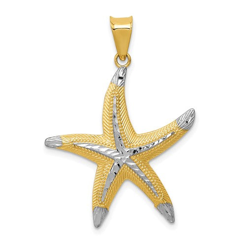 14k-and-rhodium-diamond-cut-polished-starfish-pendant-SolomonJeweler-Wichita-KS-CustomJewelry