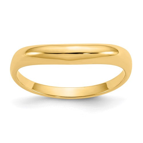 14k polished stackable wave ring from Solomon Jewelers, showcasing a sleek, shiny gold design with a gentle wave pattern.