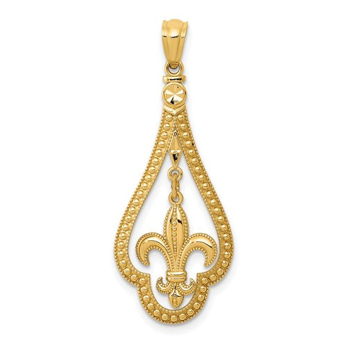 14k-diamond-cut-polished-fleur-de-lis-dangle-pendant-SolomonJeweler-Wichita-KS-CustomJewelry