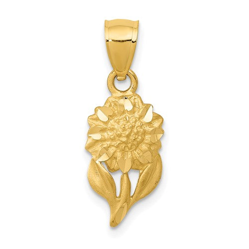 14k-satin-diamond-cut-sunflower-pendant-SolomonJeweler-Wichita-KS-CustomJewelry