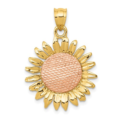 14k-two-tone-polished-sunflower-pendant-SolomonJeweler-Wichita-KS-CustomJewelry