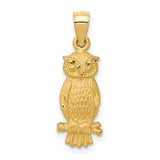 14k-satin-diamond-cut-owl-pendant-SolomonJeweler-Wichita-KS-CustomJewelry