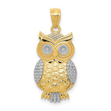 14k-w-rhodium-polished-textured-owl-pendant-SolomonJeweler-Wichita-KS-CustomJewelry