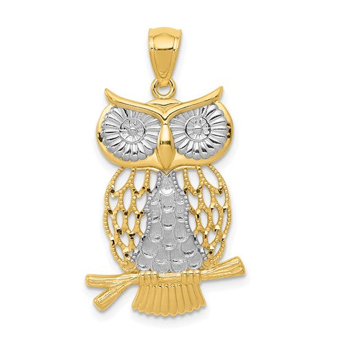 14k-w-rhodium-diamond-cut-polished-moveable-owl-pendant-SolomonJeweler-Wichita-KS-CustomJewelry