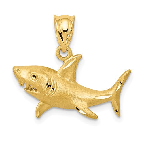 14k-satin-diamond-cut-shark-pendant-SolomonJeweler-Wichita-KS-CustomJewelry