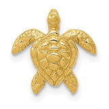 14k polished gold sea turtle pendant on a chain, small charm jewelry from Solomon Jewelers.