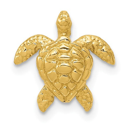 14k polished gold sea turtle pendant on a chain, small charm jewelry from Solomon Jewelers.