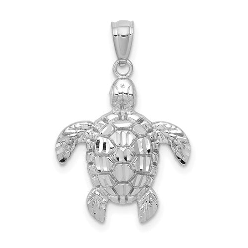 14k-white-gold-diamond-cut-polished-sea-turtle-pendant-SolomonJeweler-Wichita-KS-CustomJewelry