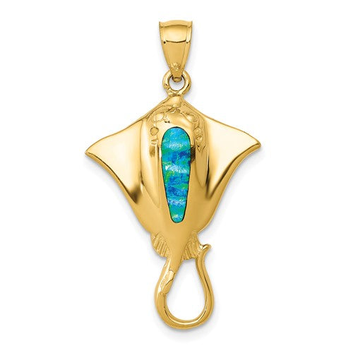 14k-polished-created-blue-opal-stingray-pendant-SolomonJeweler-Wichita-KS-CustomJewelry