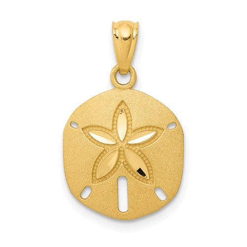 14k-satin-diamond-cut-sand-dollar-pendant-SolomonJeweler-Wichita-KS-CustomJewelry
