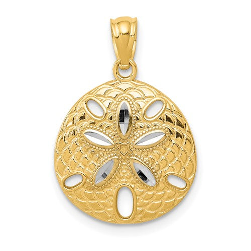 14k-w-rhodium-diamond-cut-polished-sand-dollar-pendant-SolomonJeweler-Wichita-KS-CustomJewelry