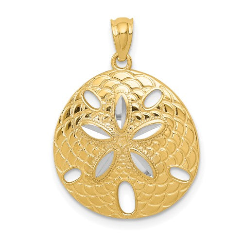14k-with-white-rhodium-diamond-cut-polished-sand-dollar-pendant-SolomonJeweler-Wichita-KS-CustomJewelry