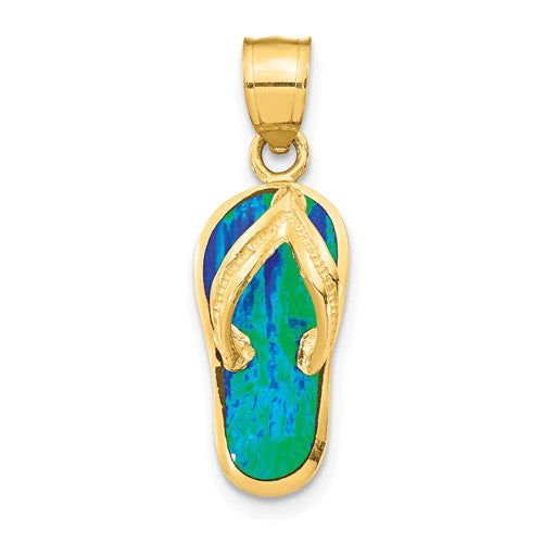 14k-polished-3d-w-created-blue-opal-flip-flop-pendant-SolomonJeweler-Wichita-KS-CustomJewelry