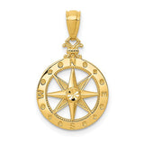 14k gold diamond-cut polished compass pendant with intricate detailing, ideal for necklaces and jewelry accessories.