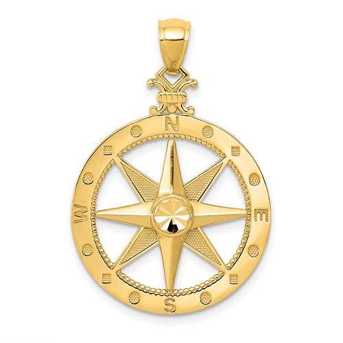 14k-diamond-cut-polished-and-satin-compass-pendant-SolomonJeweler-Wichita-KS-CustomJewelry