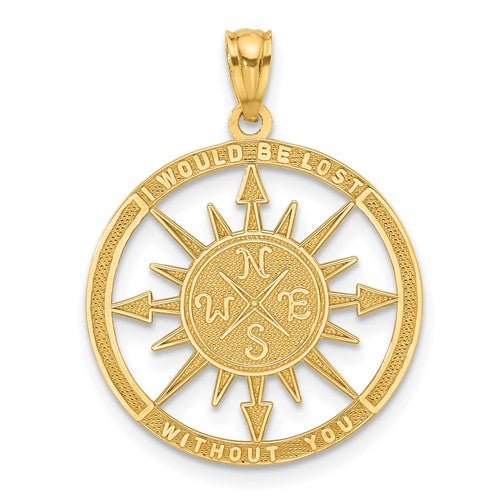 14k-satin-polished-lost-without-you-compass-pendant-SolomonJeweler-Wichita-KS-CustomJewelry