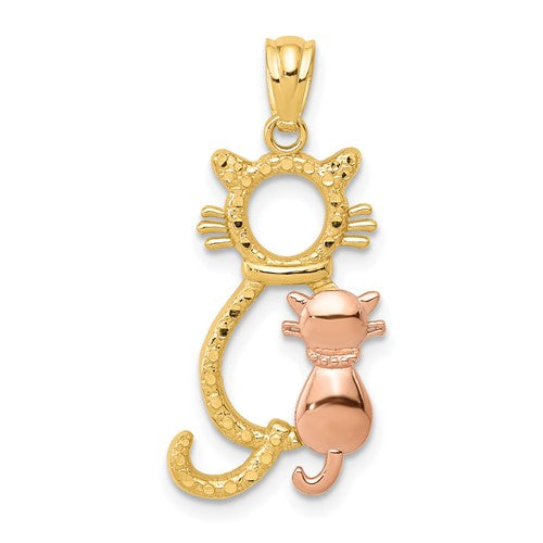 14k-yellow-and-rose-polished-diamond-cut-sitting-cats-pendant-SolomonJeweler-Wichita-KS-CustomJewelry